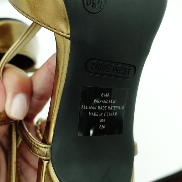 Nine West Metallic Bronze Slingback Stiletto Pointed Toe Bow Heels - Size 6.5 - Picture 2 of 8